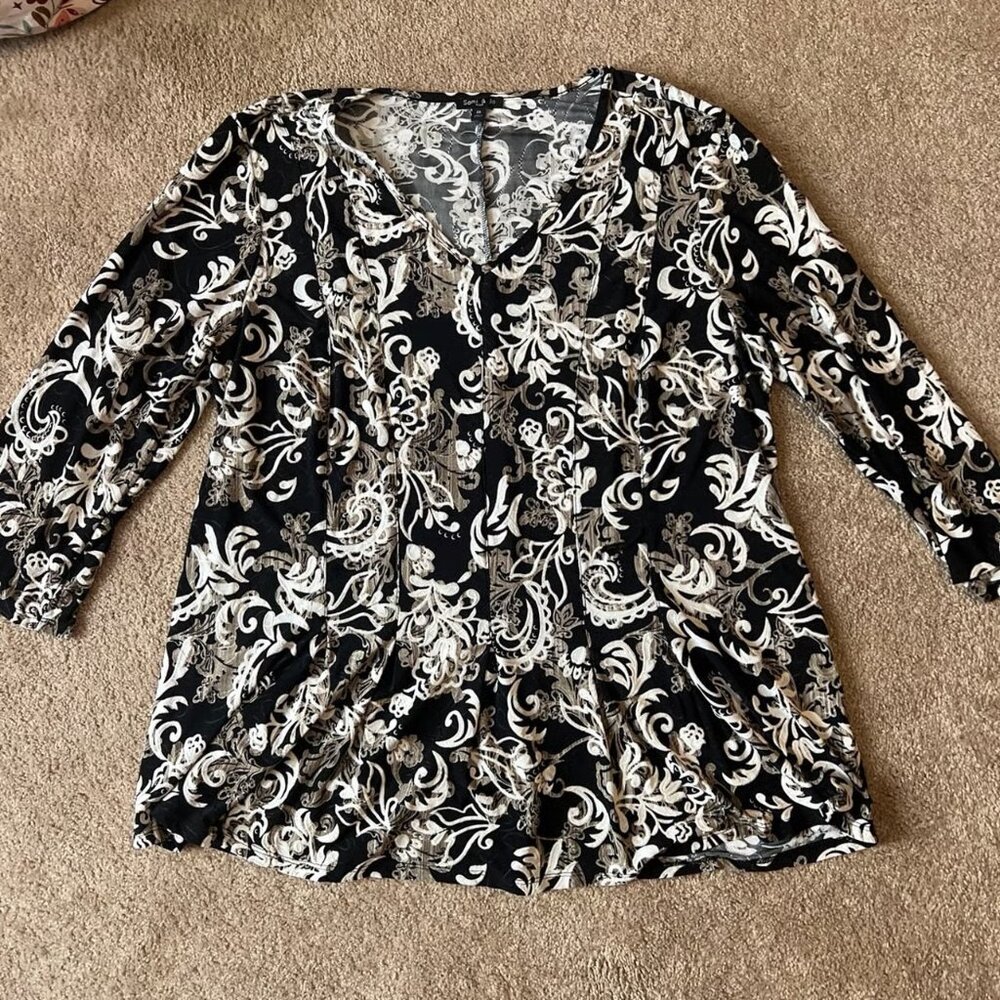 Sami & Jo Plus Women’s V Neck 3/4 Sleeve‎ Blouse